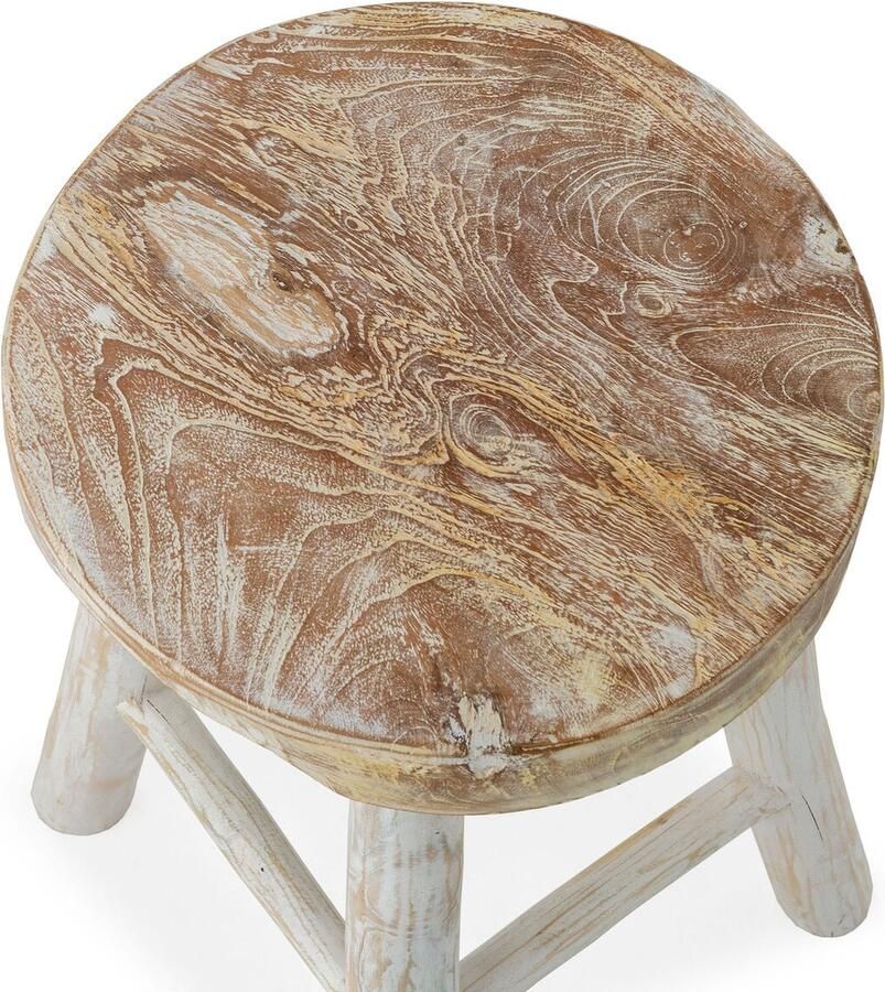 Thai Natura Kruk Wit Teakhout 30 x 45 x 30 cm