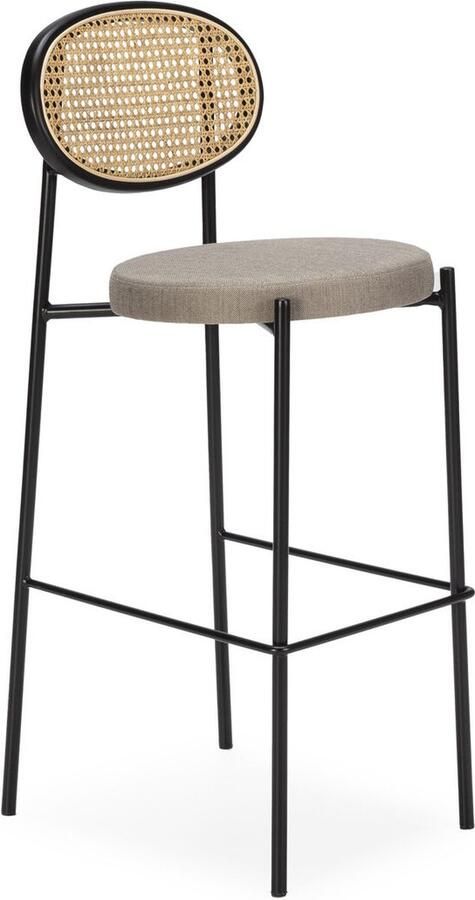 Thai Natura Kruk Zwart Grijs Natuurlijk Metaal Stof Rotan 41 x 105 x 54 cm