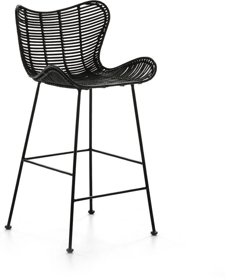 Thai Natura Kruk Zwart Metaal vlechtwerk 48 x 95 x 45 cm