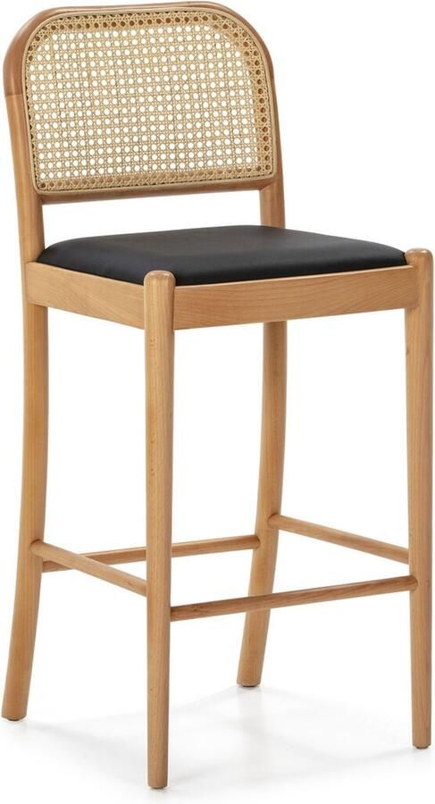 Thai Natura Kruk Zwart Natuurlijk Hout Rotan 43 x 97 x 47 cm