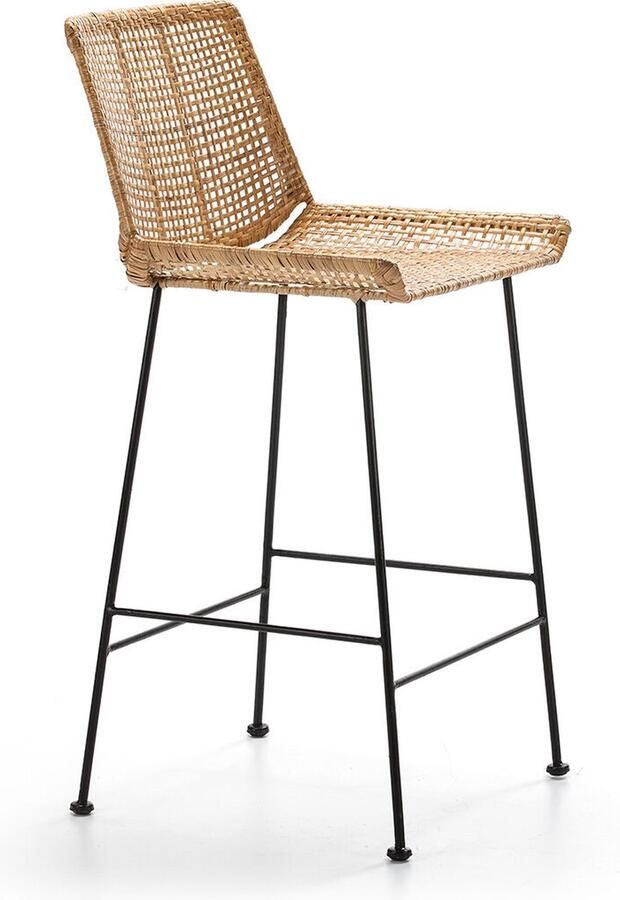 Thai Natura Kruk Zwart Natuurlijk Metaal vlechtwerk 50 x 97 x 49 cm