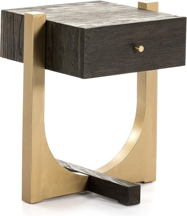 Thai Natura Nachtkastje Gouden Donkerbruin Hout Metaal 51 x 61 x 45 cm