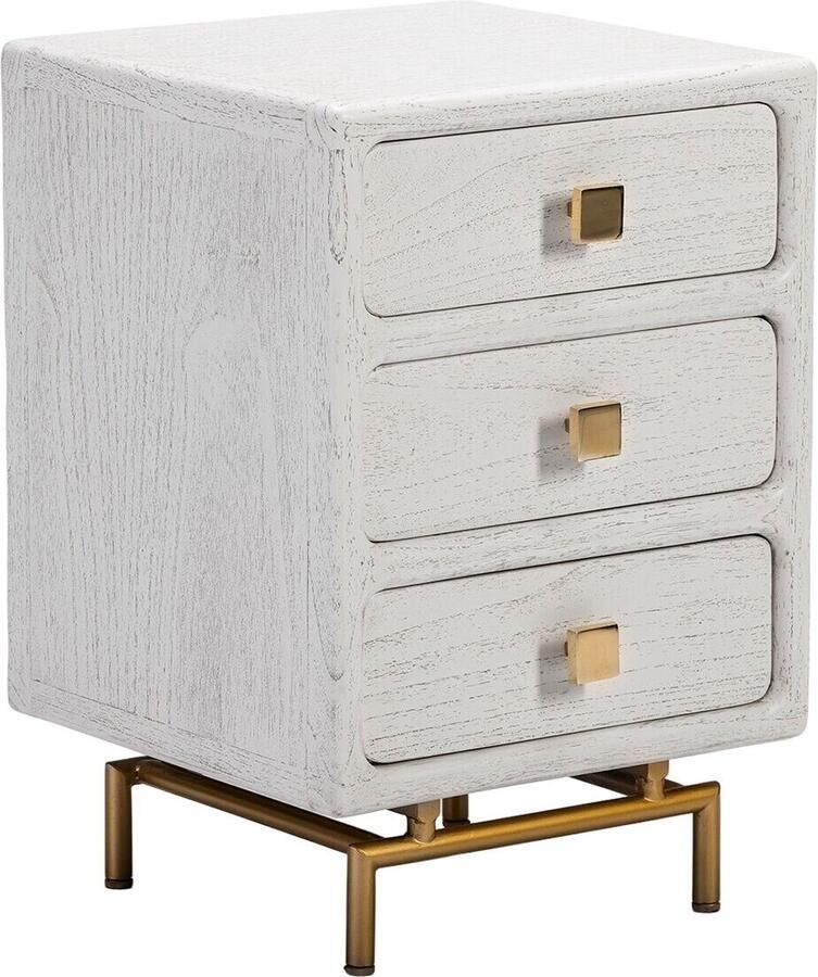 Thai Natura Nachtkastje Wit Gouden Hout Metaal 42 x 60 x 40 cm