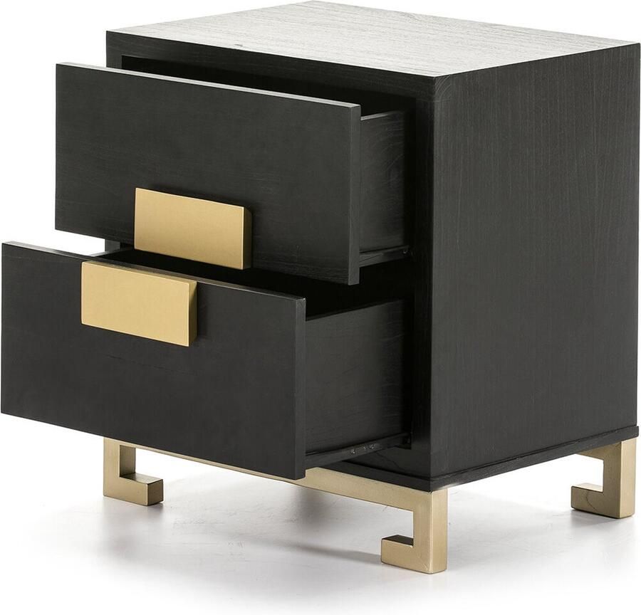 Thai Natura Nachtkastje Zwart Gouden Hout 56 x 60 x 41 cm