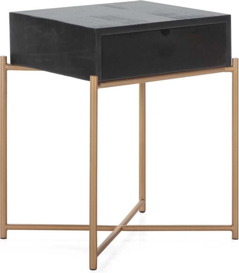 Thai Natura Nachtkastje Zwart Gouden Metaal 50 x 62 x 40 cm