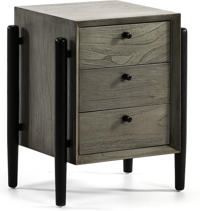 Thai Natura Nachtkastje Zwart Grijs Cederhout 50 x 61 x 40 cm
