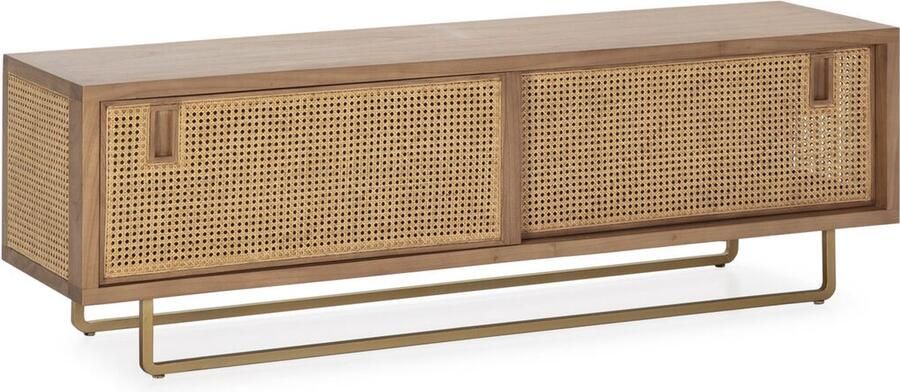 Thai Natura Tv-meubel Gouden Natuurlijk Zand Hout Metaal Rotan 160 x 52 x 42 cm