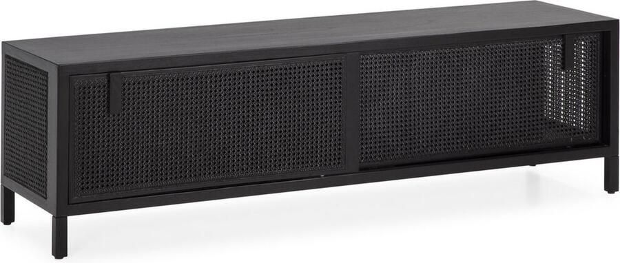 Thai Natura Tv-meubel Zwart Hout Rotan 160 x 48 x 42 cm