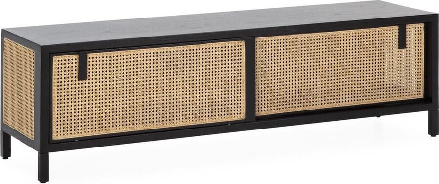 Thai Natura Tv-meubel Zwart Natuurlijk Hout Rotan 160 x 48 x 42 cm