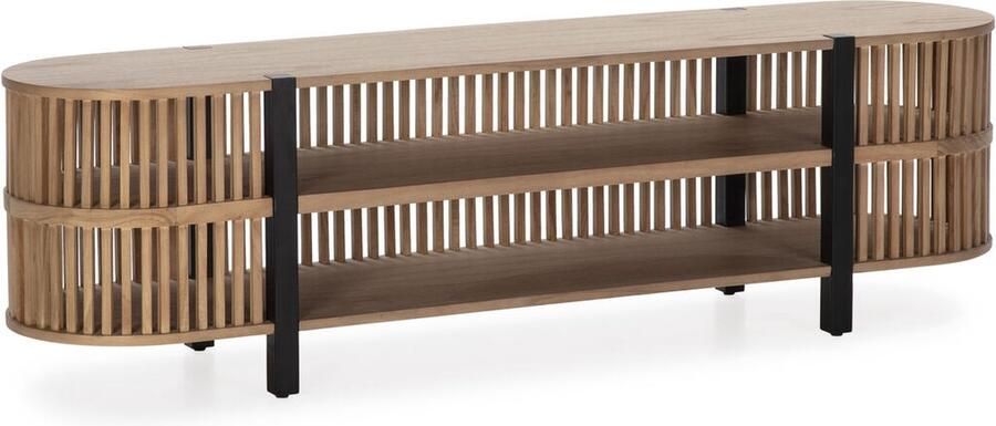 Thai Natura Tv-meubel Zwart Zand Hout Metaal 175 x 50 x 40 cm