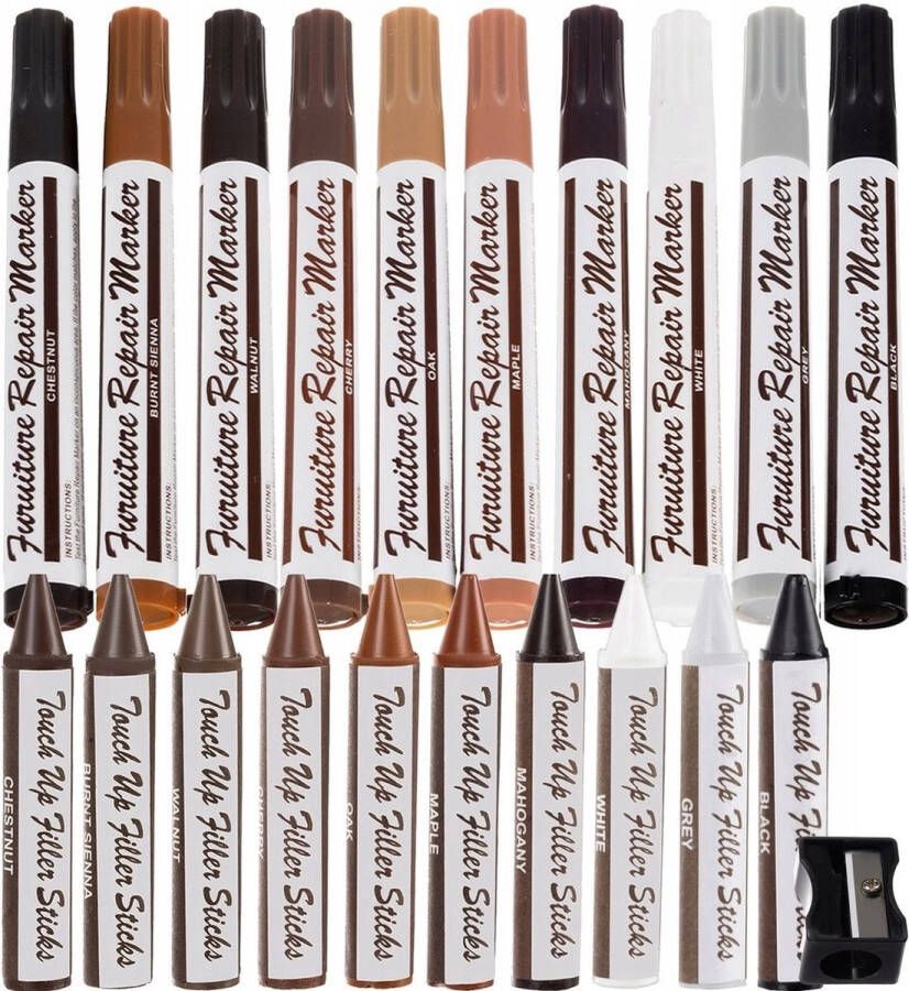 THAR XL Meubelstiften Set Houten Meubel Vloeren Laminaat Reparatie Stiften Marker Touch Up Meubellak Houtvuller Krijtjes Reparatie Kit Eenvoudig Wegwerken Van Krassen & Beschadigingen 21-Delig