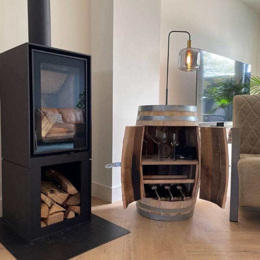 The Barrel-Oirschot Drank kast Chardonnay 110 liter Wijnvat Ruimte voor 18 flessen Wijnrek + Plank Onbehandeld Stalen banden