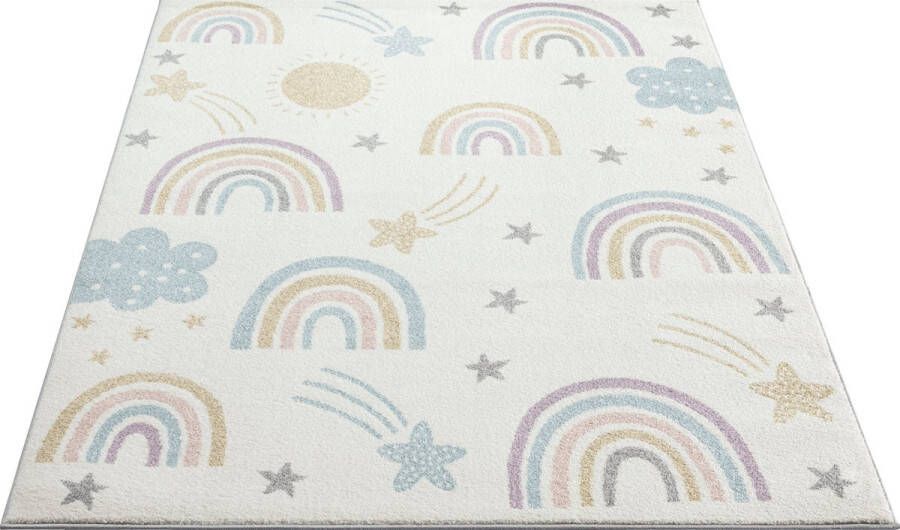 The carpet Beat Kids Modern Soft Kinderdeken Zachte pool gemakkelijk te reinigen Kleurecht Regenboogpatroon Crème 200 x 280 cm - Foto 1