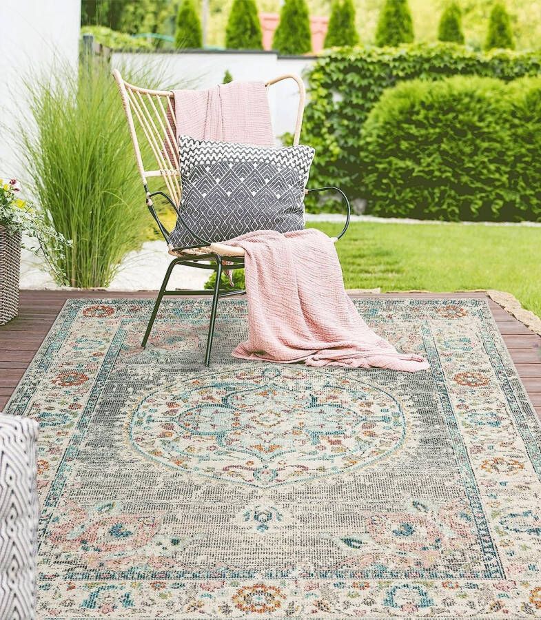 The carpet Palma Robuust outdoor Vloerkleed modern design weerbestendig en uv-bestendig voor balkon terras en serre maar ook geschikt voor keuken of eetkamer grijs-Oosters 200 x 290 cm