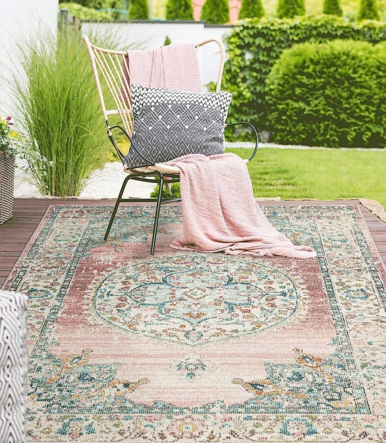 the carpet Buitenkleed 200x290 cm Multicolor Roze Vintage Tuintapijt Buitentapijt voor balkon terras en tuin robuust outdoor Vloerkleed Palma by