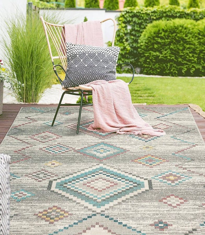 The carpet Palma Robuust outdoor Vloerkleed modern design weerbestendig en uv-bestendig voor balkon terras en serre maar ook geschikt voor keuken of eetkamer crème 200 x 290 cm