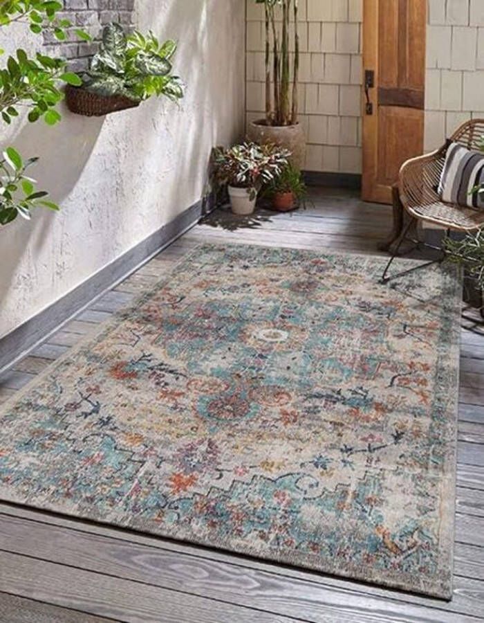 The carpet Buitentapijt voor balkon terras of tuin Donker gekleurd 160x230 Rechthoekig robuust outdoor Vloerkleed weerbestendig en UV-bestendi Binnen en Buiten Palma