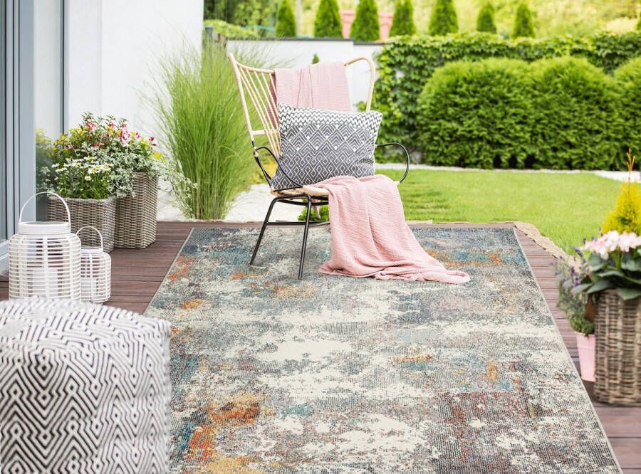the carpet Buitentapijt voor balkon terras of tuin Grijs gekleurd 120x170 Rechthoekig robuust outdoor Vloerkleed weerbestendig en UV-bestendi Binnen en Buiten Palma