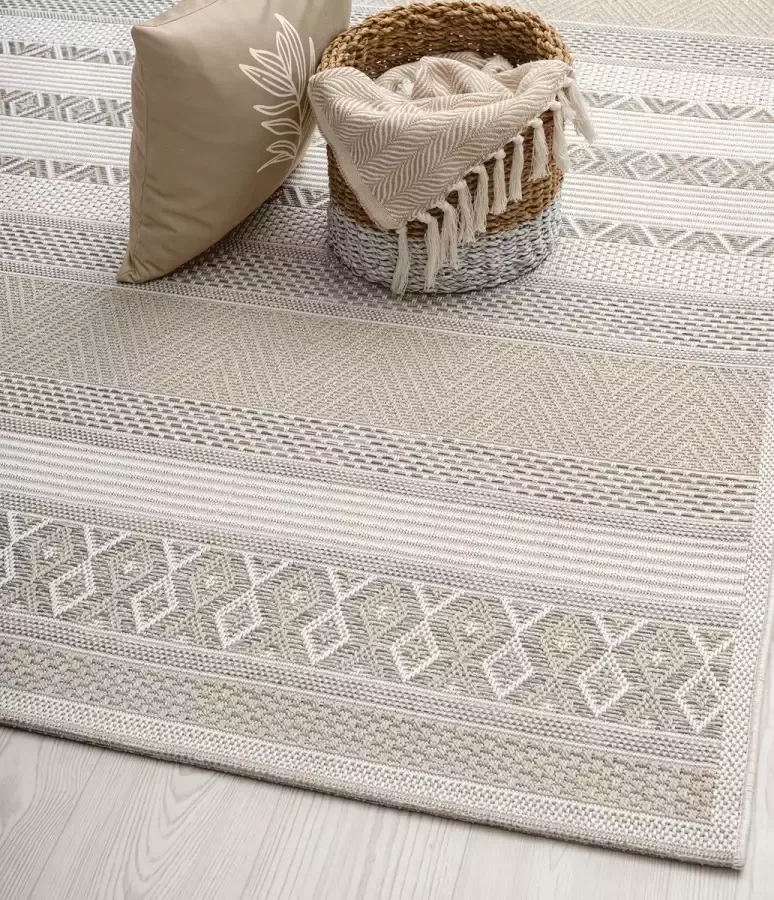 the carpet Calgary Vloerkleed voor Buiten en Buiten Buitenkleed Tuintapijt Buitentapijt Beige 160 cm Rond