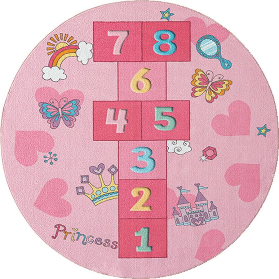 The carpet Vloerkleed kinderkamer Roze 200x200 cm Afwasbaar Antislip Vloerkleed voor meisjes met cijfers Happy Life by