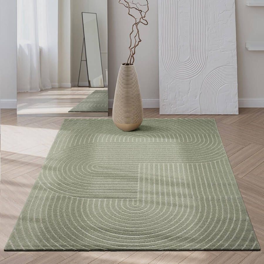 The carpet Santo Plus – Weerbestendig outdoor vloerkleed met 3D patroon geschikt voor balkon terras en woonkamer groen met boho-accenten 140 x 200 cm - Foto 3