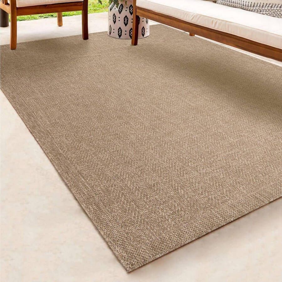 The carpet Jute look vloerkleed 200x290 cm Laagpolig voor binnen en buiten Rechthoek natuurlijke look voor tuin balkon terras of binnen indoor kleed of buitentapijt of tuintapijt KANSAS by