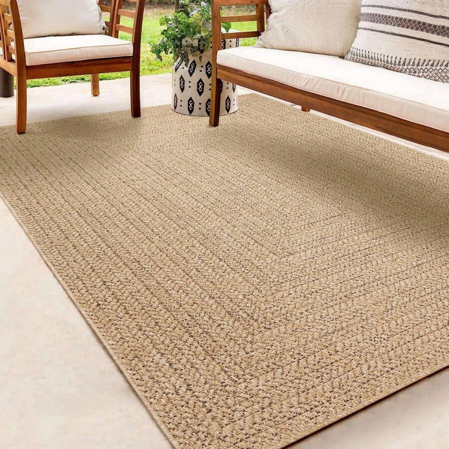 the carpet Jute look vloerkleed 200x290 cm voor binnen en buiten Rechthoek Laagpolig natuurlijke look voor tuin balkon terras of binnen indoor kleed of buitentapijt of tuintapijt KANSAS by