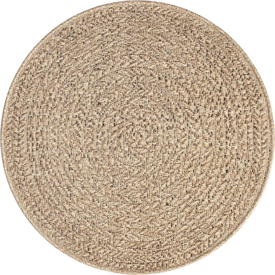 The carpet Jute look vloerkleed voor binnen en buiten 120x120 cm Rond Laagpolig natuurlijke look voor tuin balkon terras of binnen indoor kleed of buitentapijt of tuintapijt KANSAS by