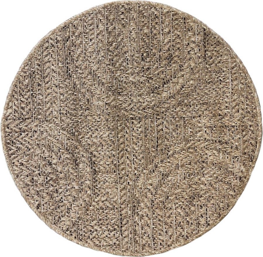 The carpet Jute look vloerkleed voor binnen en buiten 120x120 cm Rond Laagpolig natuurlijke look voor tuin balkon terras of binnen indoor kleed of buitentapijt of tuintapijt KANSAS by