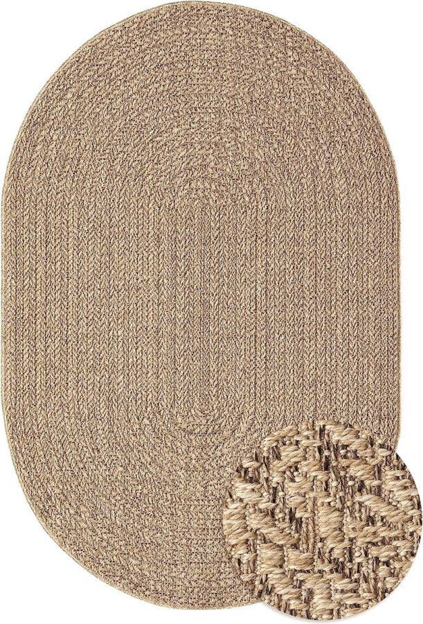 The carpet Jute look vloerkleed voor binnen en buiten 140x200 cm Ovaal Laagpolig natuurlijke look voor tuin balkon terras of binnen indoor kleed of buitentapijt of tuintapijt KANSAS by