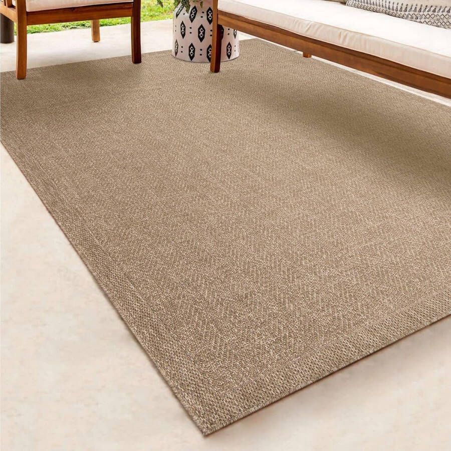 The carpet Jute look vloerkleed 200x290 cm laagpolig voor binnen en buiten Rechthoek natuurlijke look voor tuin balkon terras of binnen indoor kleed of buitentapijt of tuintapijt KANSAS by