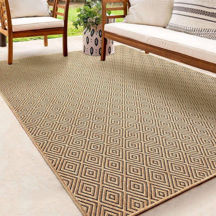 The carpet Jute look vloerkleed 200x290 cm laagpolig voor binnen en buiten Rechthoek natuurlijke look voor tuin balkon terras of binnen indoor kleed of buitentapijt of tuintapijt KANSAS by - Foto 2