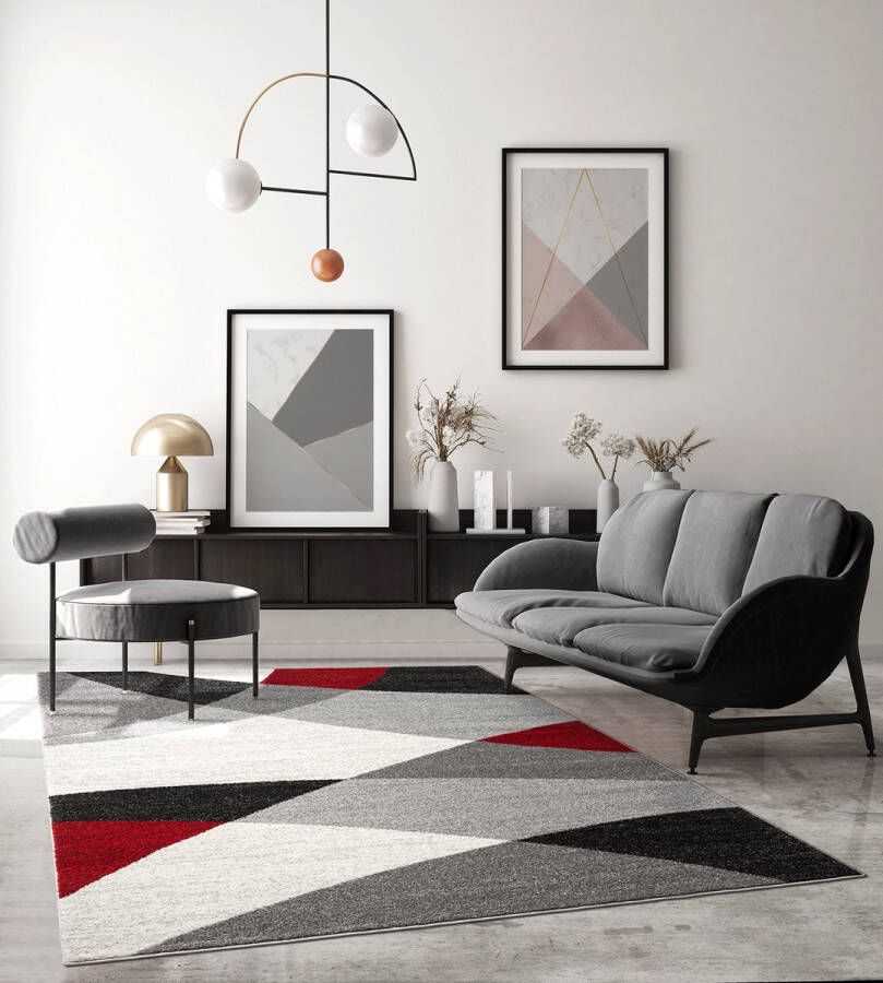 the carpet Modern design woon- of slaapkamer tapijt Geometrische patronen Grijs Rood 80x140 Binnen PEARL