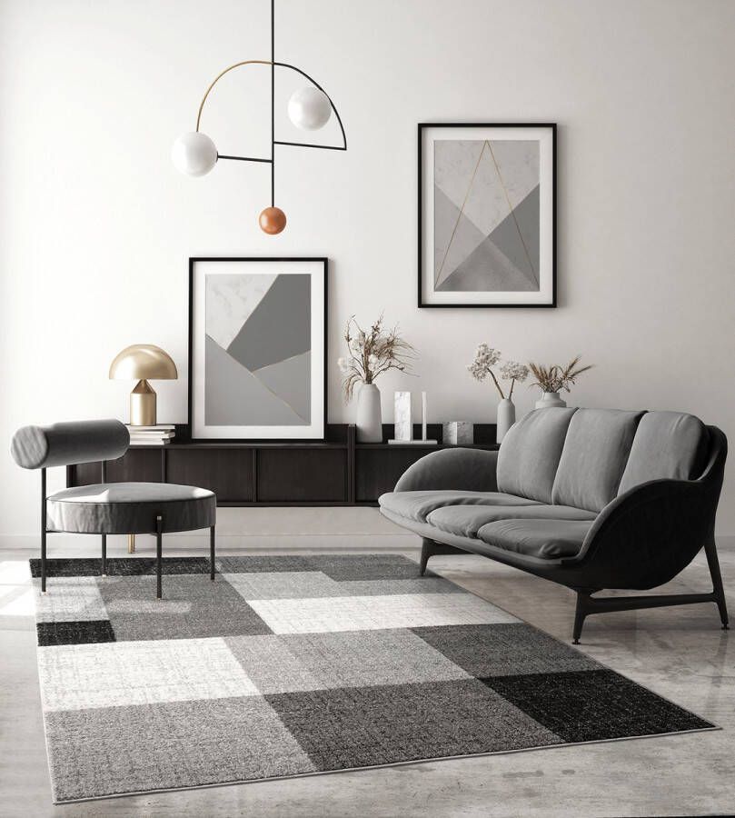 The carpet Pearl Modern Dichte Laagpolig Woonkamer Slaapkamer Vloerkleed Contour gesneden Geometrisch Patroon Golfpatroon Grijs 120 x 160 cm - Foto 3