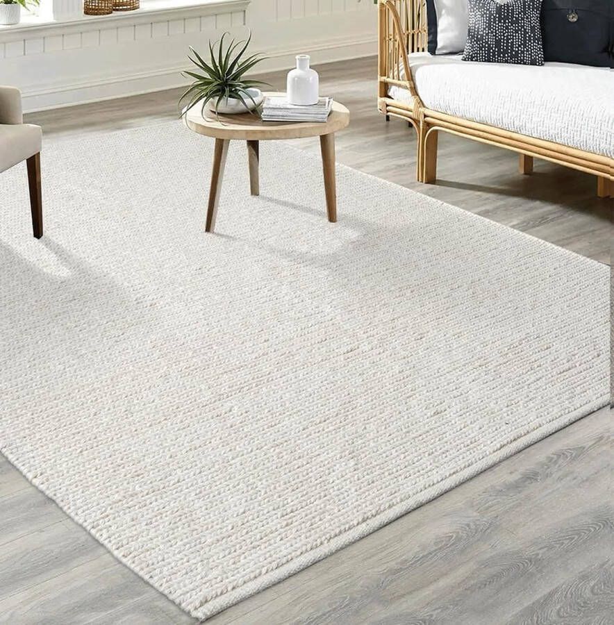 The carpet Premium Wool Handgeweven Vloerkleed Natuurlijke Vezel Wollen Vloerkleed Scandinavische Flatweave Stijl Elegantie 200x290 - Foto 3
