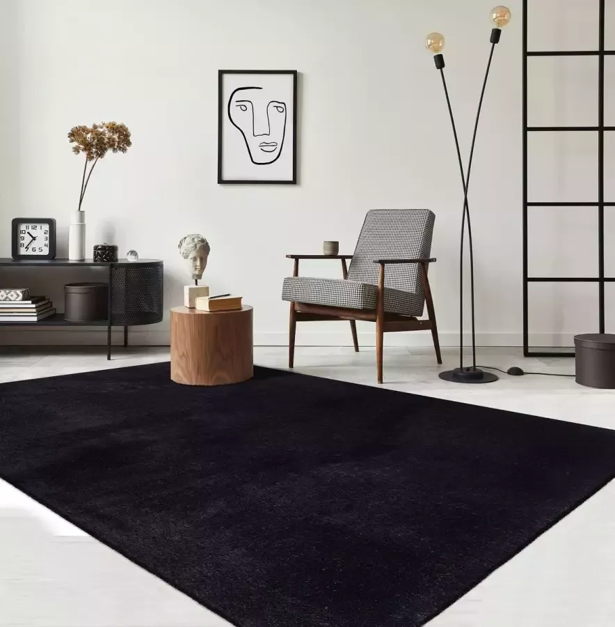 the carpet tapijt Relax Modern Fluffy Short Pile Rug Anti-Slip Onderkant Wasbaar tot 30 graden Superzacht Bontlook Zwart 120 cm Rond