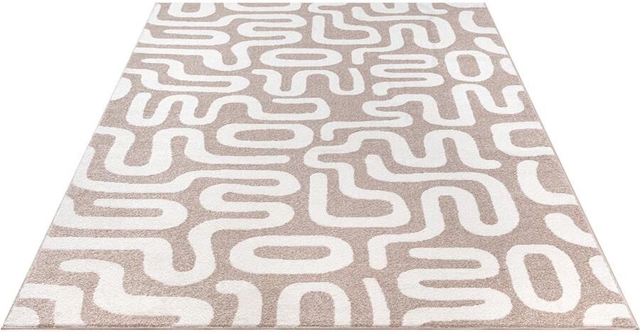 The carpet Beat Kids – Kinderkamer vloerkleed met speels doolhof-patroon – zacht & onderhoudsvriendelijk – beige met wit doolhofpatroon– 160 x 220 cm