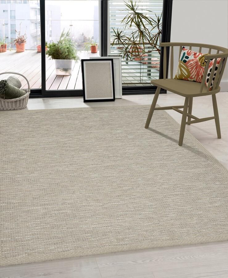 The carpet Vloerkleed voor buiten of voor balkon en terras in beige grijs 140 x 200 cm Tapijt geschikt voor In en Outdoor Rechthoekig Weer- en UV-bestendig Tuintapijt Buitentapijt CALGARY kleed by - Foto 2
