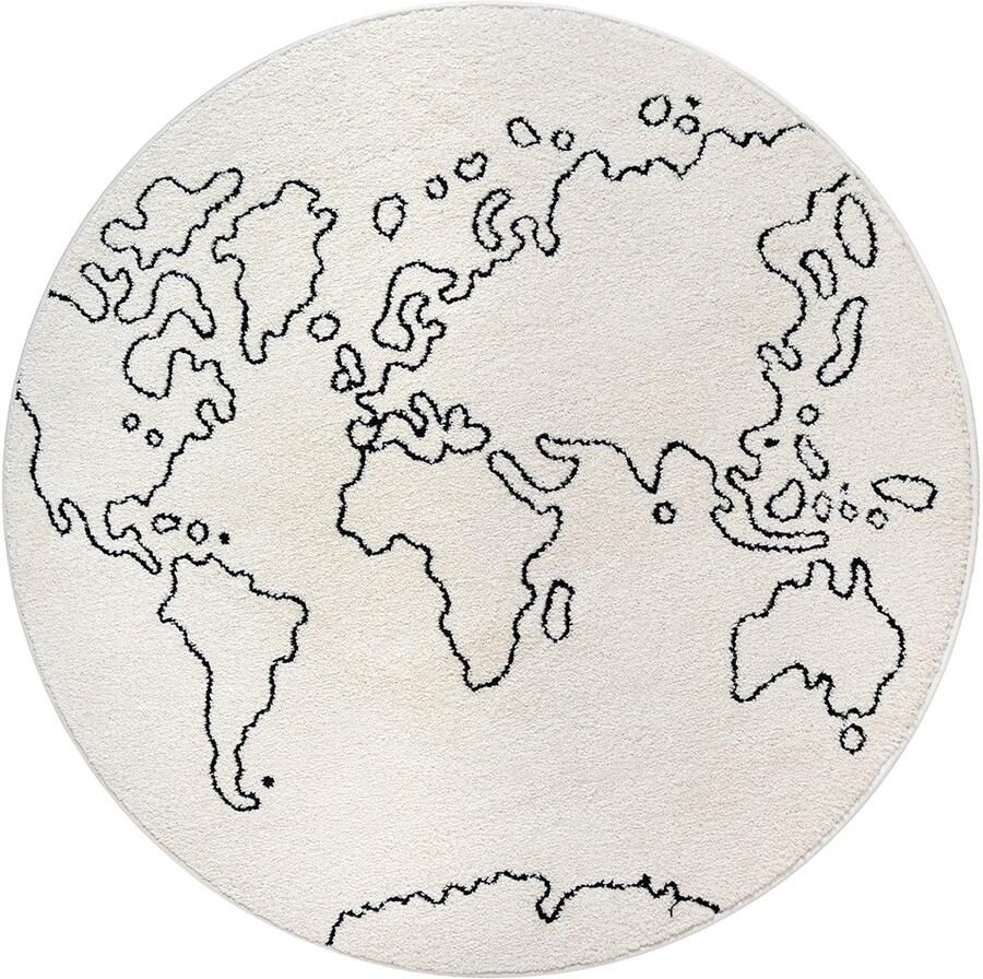 The carpet Elisa kids kinder vloerkleed wereldkaart design speelkleed onderhoudsvriendelijk crème 120 cm rond