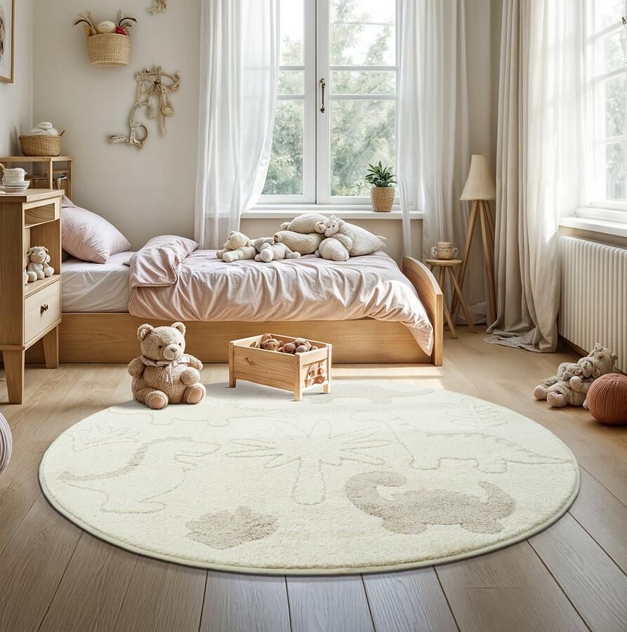 The carpet Elisa Kids Tapijt voor de kinderkamer kindertapijt speeltapijt onderhoudsvriendelijk slijtvast Crème 120 x 120 cm