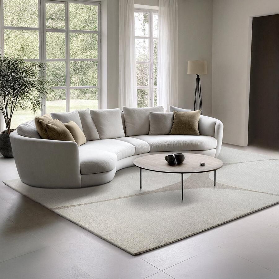 The carpet Elisa – Modern vloerkleed met hoogpolige structuur abstract design zacht & onderhoudsvriendelijk Crème met abstract gebogen lijnenpatroon in beige 200 x 280 cm - Foto 2