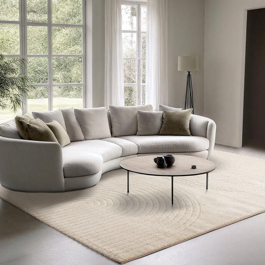 The carpet Elisa – zacht hoogpolig woonkamer vloerkleed modern design tapijt met geometrisch patroon crème 120 cm rond - Foto 2