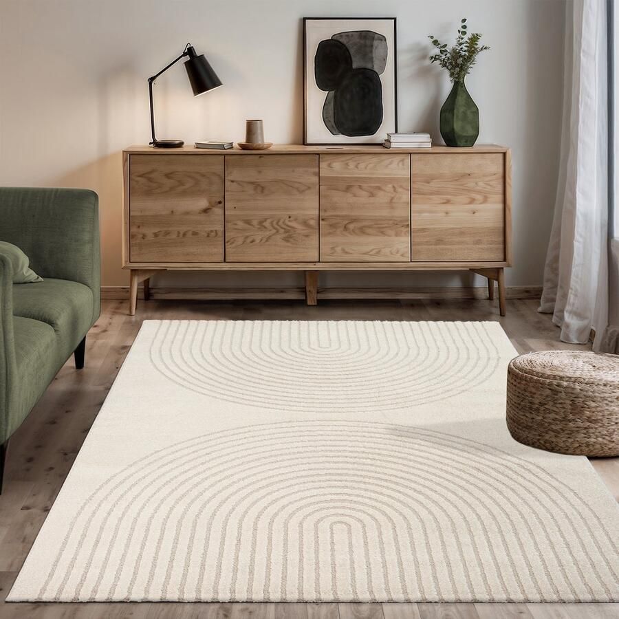 The carpet Elisa – zacht hoogpolig woonkamer vloerkleed modern design tapijt met geometrisch patroon crème 160 x 220 cm