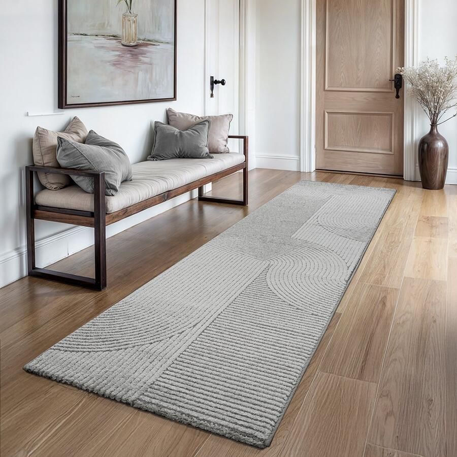 The carpet Everest modern kortpolig vloerkleed met Panglao-design hoog-laag 3D-effect hoge pooldichtheid zacht en comfortabel – voor woonkamer of slaapkamer grijs 80 x 300 cm