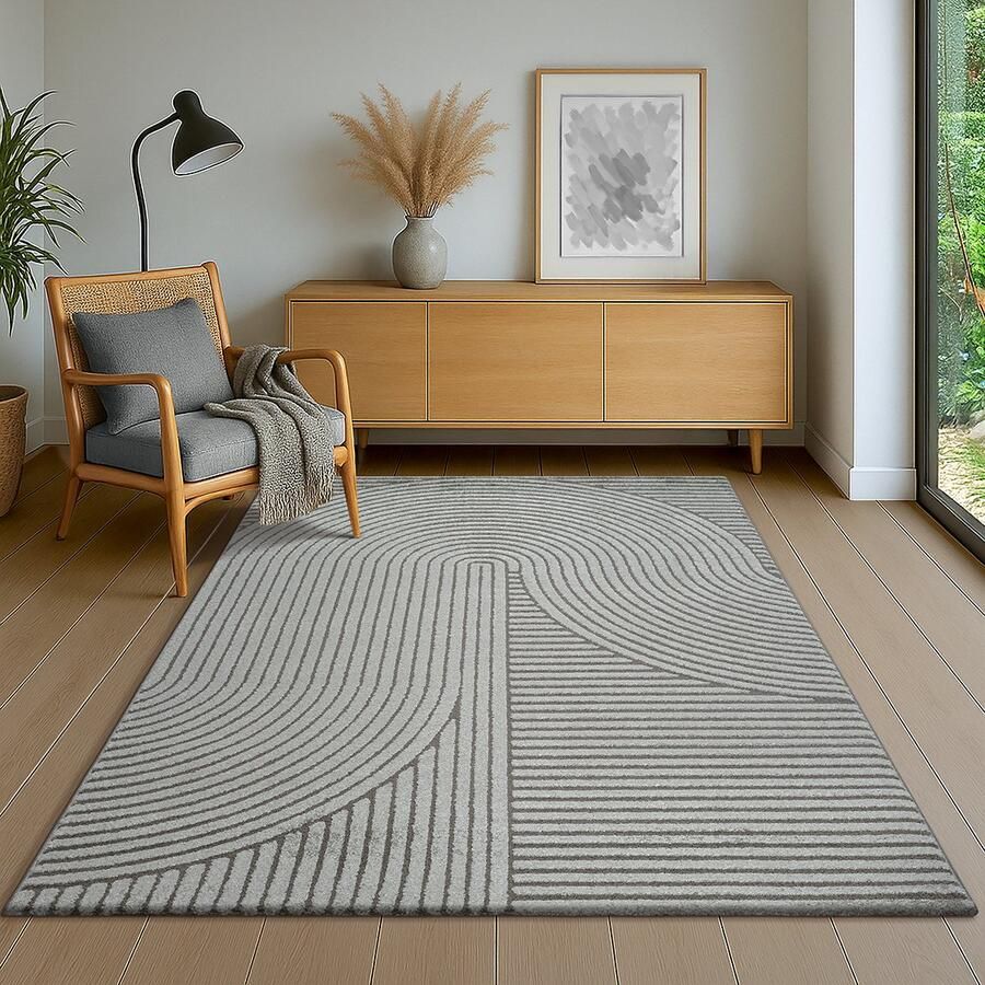 The carpet Everest modern kortpolig vloerkleed met Panglao-design hoog-laag 3D-effect hoge pooldichtheid zacht en comfortabel – voor woonkamer of slaapkamer grijs 140 x 200 cm