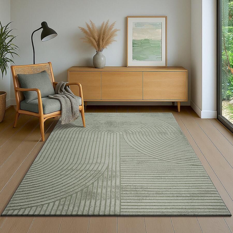 The carpet Everest modern kortpolig vloerkleed met Panglao-design hoog-laag 3D-effect hoge pooldichtheid zacht en comfortabel – voor woonkamer of slaapkamer groen 140 x 200 cm