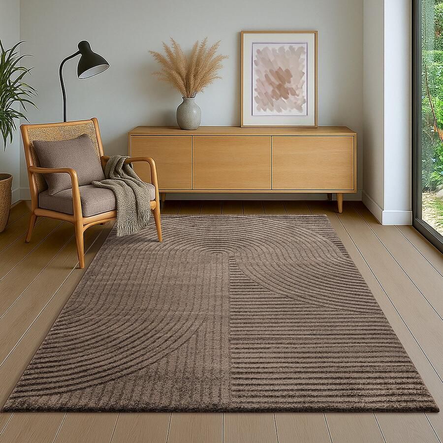 The carpet Everest modern kortpolig vloerkleed met Panglao-design hoog-laag 3D-effect hoge pooldichtheid zacht en comfortabel – voor woonkamer of slaapkamer bruin 160 x 230 cm