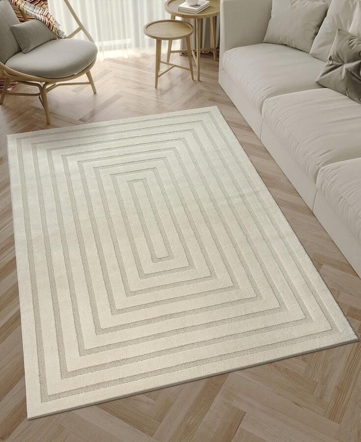 The carpet Everest – vloerkleed met moderne korte pool hoog-laag effect 3D-effect hoge pooldichtheid en aangenaam zacht etnisch geïnspireerd patroon crème 200 x 290 cm - Foto 4