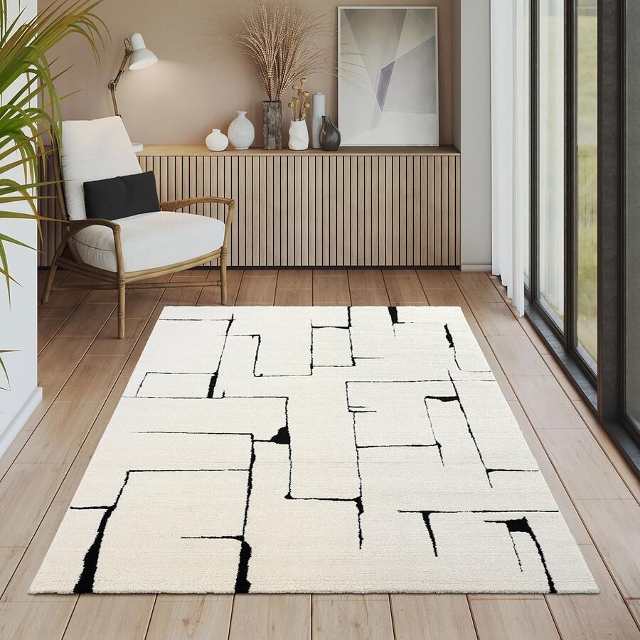 The carpet Everest – vloerkleed met moderne korte pool hoog-laag effect 3D-effect hoge pooldichtheid en aangenaam zacht etnisch geïnspireerd patroon crème 160 x 230 cm - Foto 2