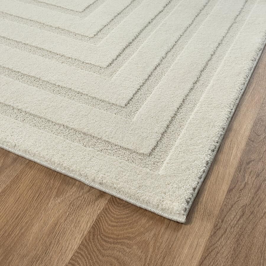 The carpet Everest – vloerkleed met moderne korte pool hoog-laag effect 3D-effect hoge pooldichtheid en aangenaam zacht etnisch geïnspireerd patroon crème 160 x 230 cm - Foto 5